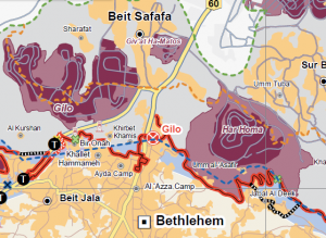 Der Mauerverlauf auf einer Karte von UNOCHA