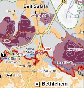 Checkpoint 300, auch Gilo Checkpoint – benannt nach der benachbarten jüdischen Siedlung, trennt Bethlehem von Ost-Jerusalem. Der Checkpoint befindet sich auf der 1967 von Israel unilateral erweiterten Verwaltungsgrenze Jerusalems, etwa zwei Kilometer entfernt von der Grünen Linie. Karte ©UNOCHA-OPT