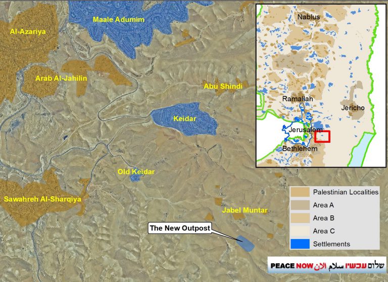 © Peace Now. Die Lage des neu errichteten Außenpostens östlich von Jerusalem 