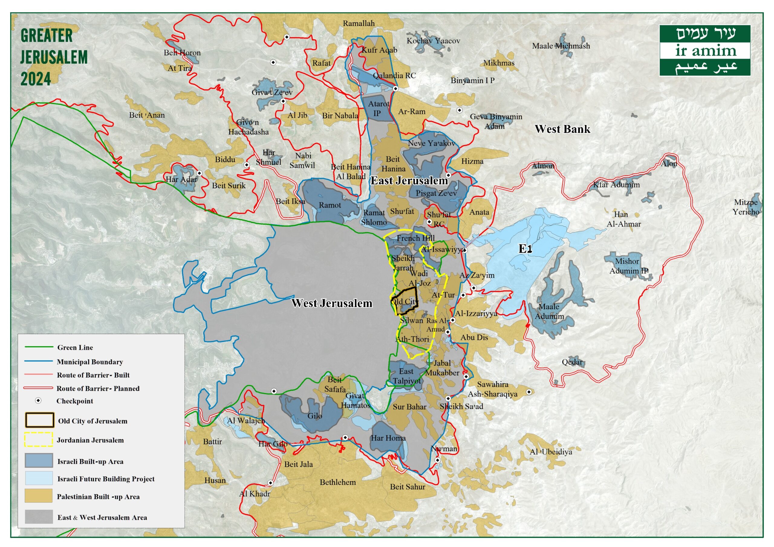 „Greater Jerusalem“ Karte der israelischen Menschenrechtsorganisation Ir Amim