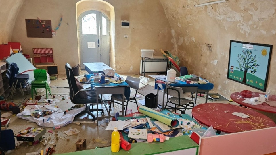 Verwüsteter Kindergartenraum in Hammamat al Maleh, April 2026; Foto: lokaler Kontakt, im Rahmen der laufenden Begleitung durch das WCC-EAPPI zur Verfügung gestellt